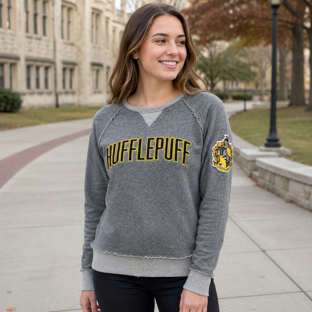 Harry Potter Hufflepuff Gray Embroidered Sweatshirt Women's S Universal
